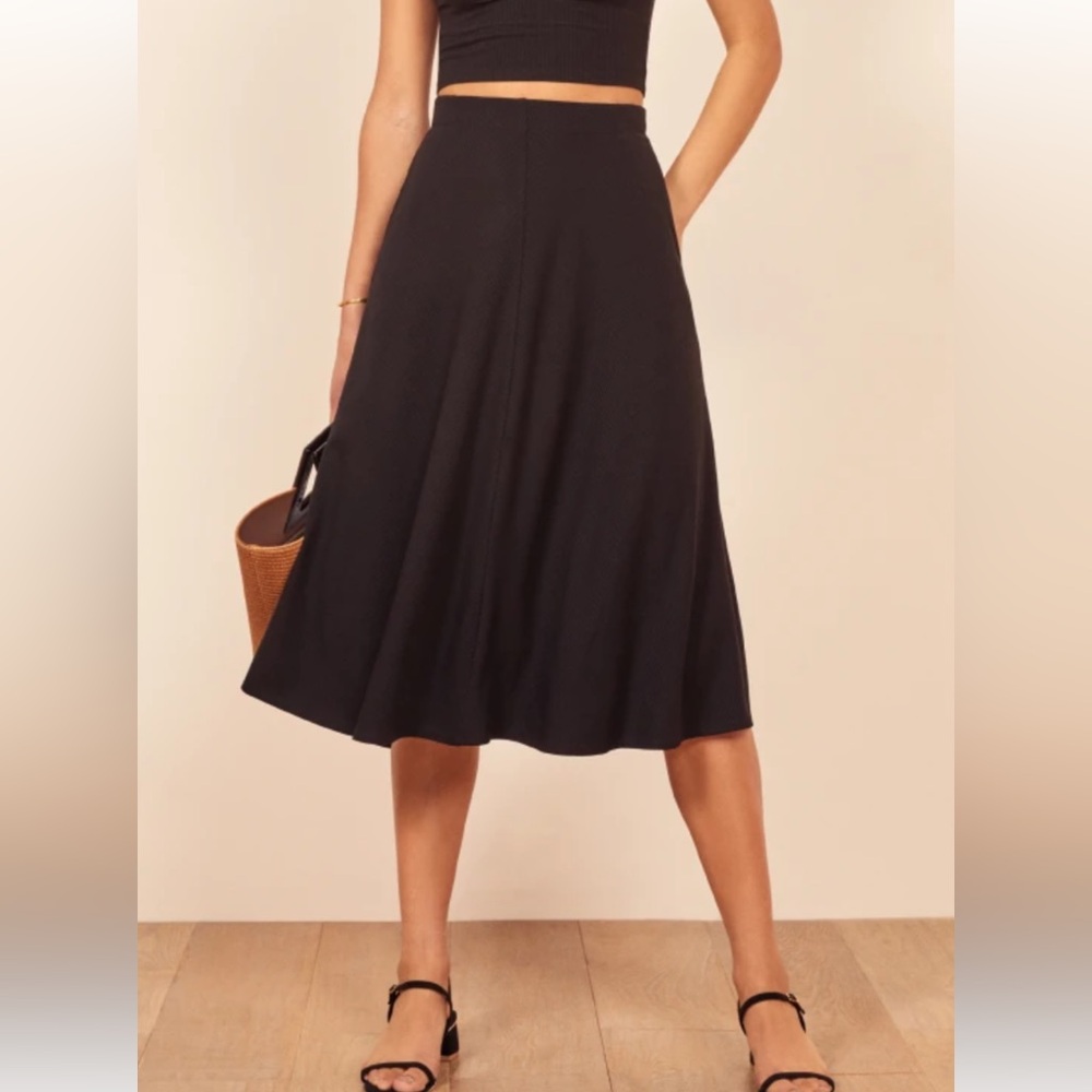 Reformation Black Midi Skirt
